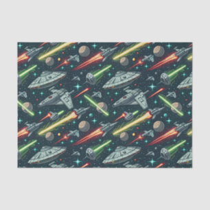 Retro Ruimteslag Sci-Fi Ruimteschip Comic Patroon Tissuepapier