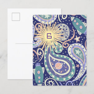 Retro-ruimtesterrenstelsel-verjaardagskaart Uitnodiging Briefkaart