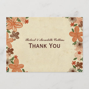 Retro Rust Oranje Flowers Gepersonaliseerd Dank u Bedankkaart