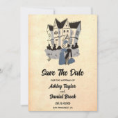  Retro Rustic Comic Wedding Save the Date Kaart (Voorkant)