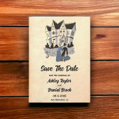  Retro Rustic Comic Wedding Save the Date Kaart