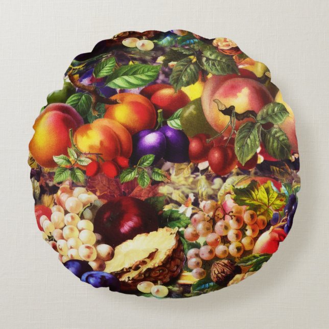 Retro Rustic Fresh Summer Tropical Fruit Vegetable Rond Kussen (Voorkant)