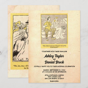 Retro Rustic Funny Couple Comic Wedding Kaart