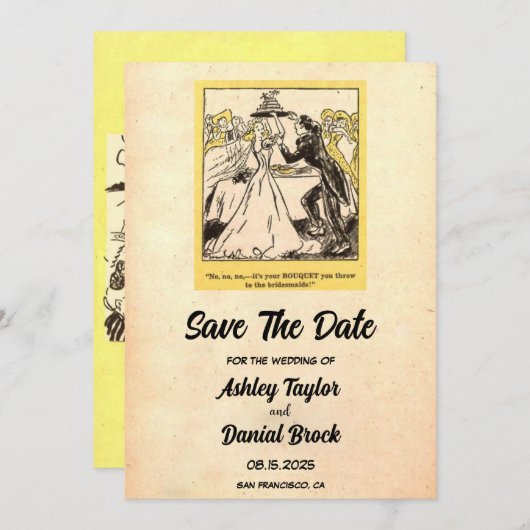 Retro Rustic Funny Wedding Save the Date Kaart (Voorkant / Achterkant)