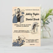  Retro Rustic Modern Comic Stylish Wedding Kaart (Staand voorkant)