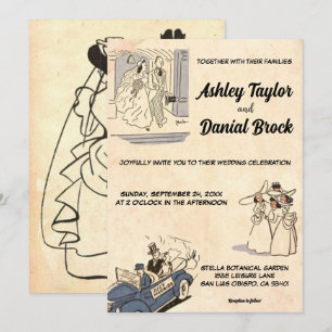 Retro Rustic Old Stylish Modern Wedding Kaart