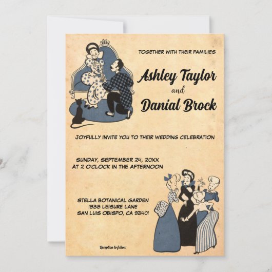 Retro Rustic Old Stylish Romantic Wedding Kaart (Voorkant)