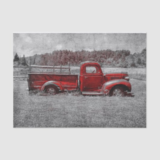  Retro Rustic Red Grey Boerderij Truck Tissuepapier (Voorkant)