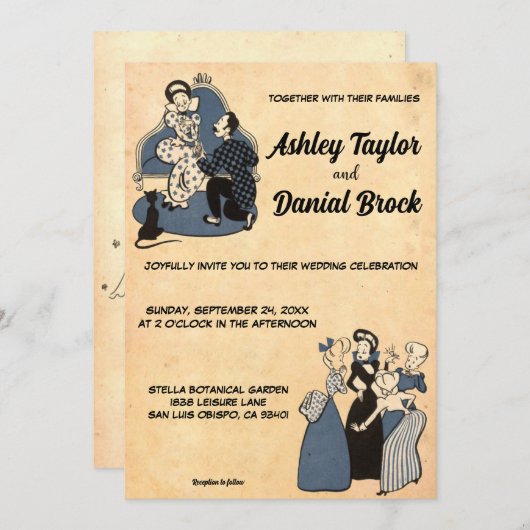  Retro Rustic Romantic Chic 50s Oude bruiloft Kaart (Voorkant / Achterkant)