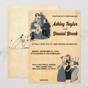 Retro Rustic Romantic Chic 50s Oude bruiloft Kaart