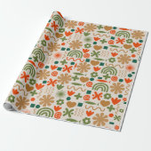 Retro Rustic Scandinavian Kerstpattern Cadeaupapier (Uitgerold)