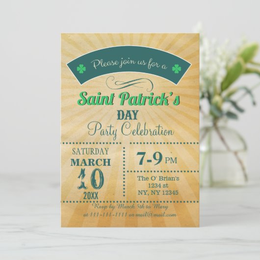 Retro Rustic  St Patricks day Party Kaart (Staand voorkant)