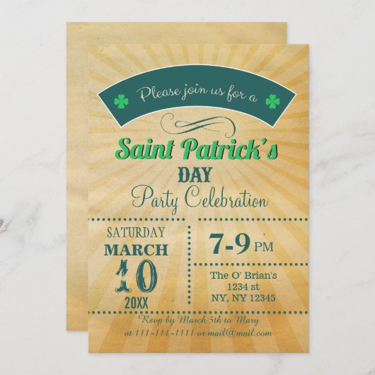 Retro Rustic  St Patricks day Party Kaart (Voorkant / Achterkant)