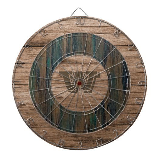 Retro Rustiek Monogrammed Hout Dartbord (Voorkant)