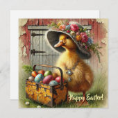 Retro rustieke Easer eend met eieren boerderij Feestdagenkaart (Voorkant / Achterkant)