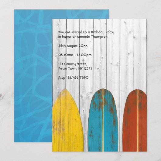 Retro Rustieke Surfer Beach Verjaardagsfeestje Kaart (Voorkant / Achterkant)