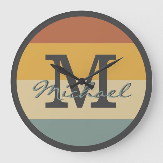 retro rustige naam initialen gepersonaliseerd grote klok (Voorkant)