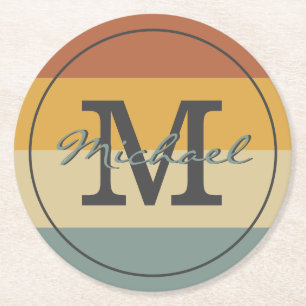  retro rustige naam initialen gepersonaliseerd ronde kartonnen onderzetter