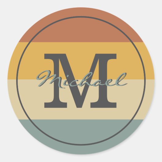 retro rustige naam initialen gepersonaliseerd ronde sticker (Voorkant)