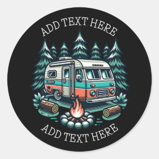 Retro RV Camper Camping gepersonaliseerd Ronde Sticker