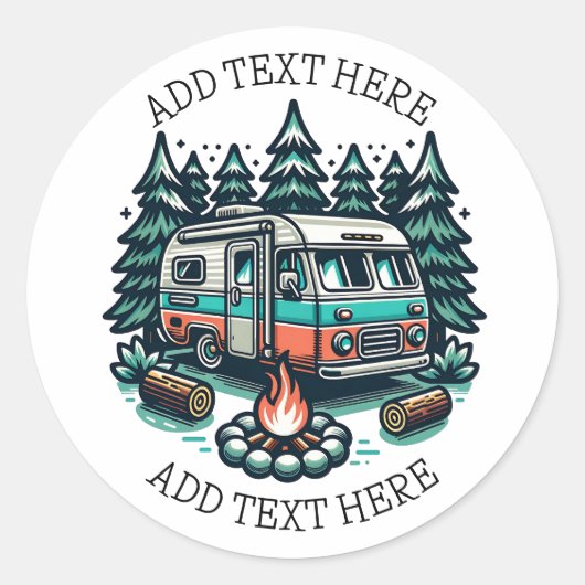 Retro RV Camper Camping gepersonaliseerd Ronde Sticker (Voorkant)