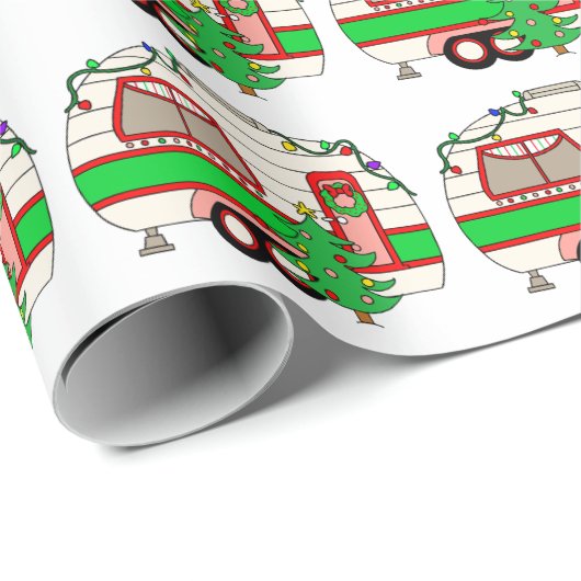 Retro RV Camper | Camping thema Cadeaupapier (Rol Hoek)