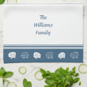 Retro RV Campers Family Name in Blue and White Theedoek (Gevouwen)