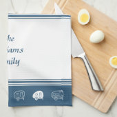 Retro RV Campers Family Name in Blue and White Theedoek (Quarter Fold)