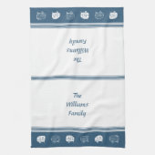 Retro RV Campers Family Name in Blue and White Theedoek (Verticaal)