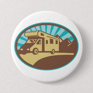 Retro RV Campervan Bergavontuur Vintage Zon Ronde Button 7,6 Cm