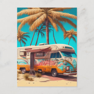 Retro RV en palmbomen Briefkaart