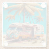 Retro RV en palmbomen Glazen Onderzetter (Achterkant)