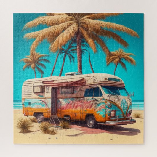 Retro RV en palmbomen Legpuzzel (Verticaal)