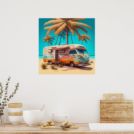 Retro RV en palmbomen Poster (Keuken)