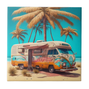 Retro RV en palmbomen Tegeltje