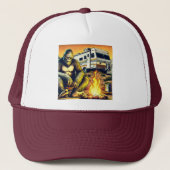 Retro RV Sasquatch Camping Trucker Pet (Voorkant)