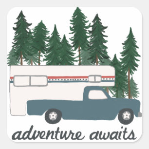Retro RV Truck Camper RVing Adventure Vierkante Sticker