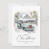 Retro Sage Boerderij Truck Christmas Corporate Feestdagenkaart (Voorkant)