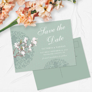 Retro Sage Green Chinoiserie Save the Date Briefkaart