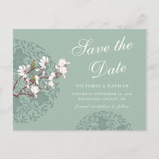 Retro Sage Green Chinoiserie Save the Date Briefkaart (Voorkant)