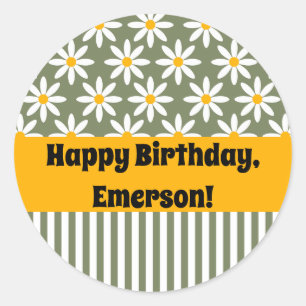 Retro Sage Green Daisies Floral Pattern Ronde Sticker