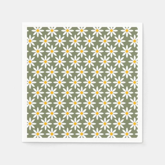 Retro Sage Green Daisies Floral Pattern Servet (Voorkant)
