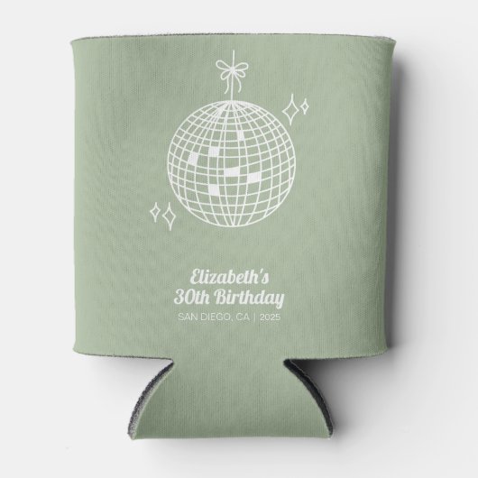 Retro Sage Green Disco Bal Verjaardag Gepersonalis Blikjeskoeler (Voorkant)
