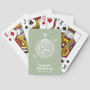 Retro Sage Green Disco Bal Verjaardag Gepersonalis Pokerkaarten
