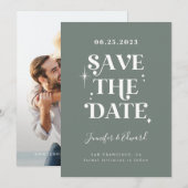 Retro Sage Green Save the Date Kaart (Voorkant / Achterkant)