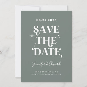 Retro Sage Green Save the Date Kaart
