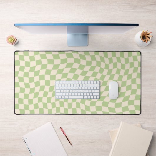 Retro Sage Green Wavy À damiers Motif (Bureau 1)