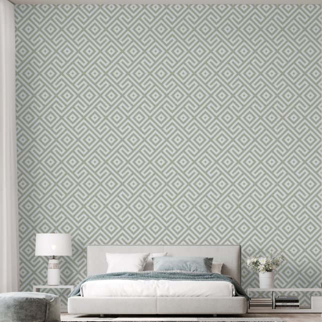 Retro Sage Groen Abstract geometrisch patroon Behang (Slaapkamer)
