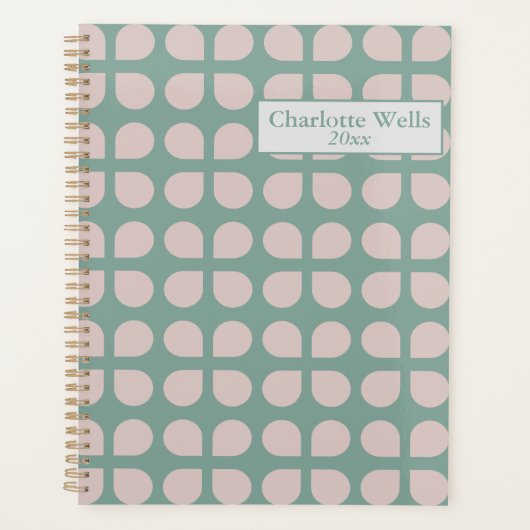 Retro Sage Pastel Mid Century Petals Gepersonalise Planner (Voorkant)