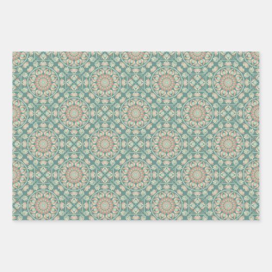 Retro Sage & Sand Mandala Diamond Tegel Inpakpapier Vel (Voorkant)